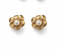 Golden earrings with white pearl